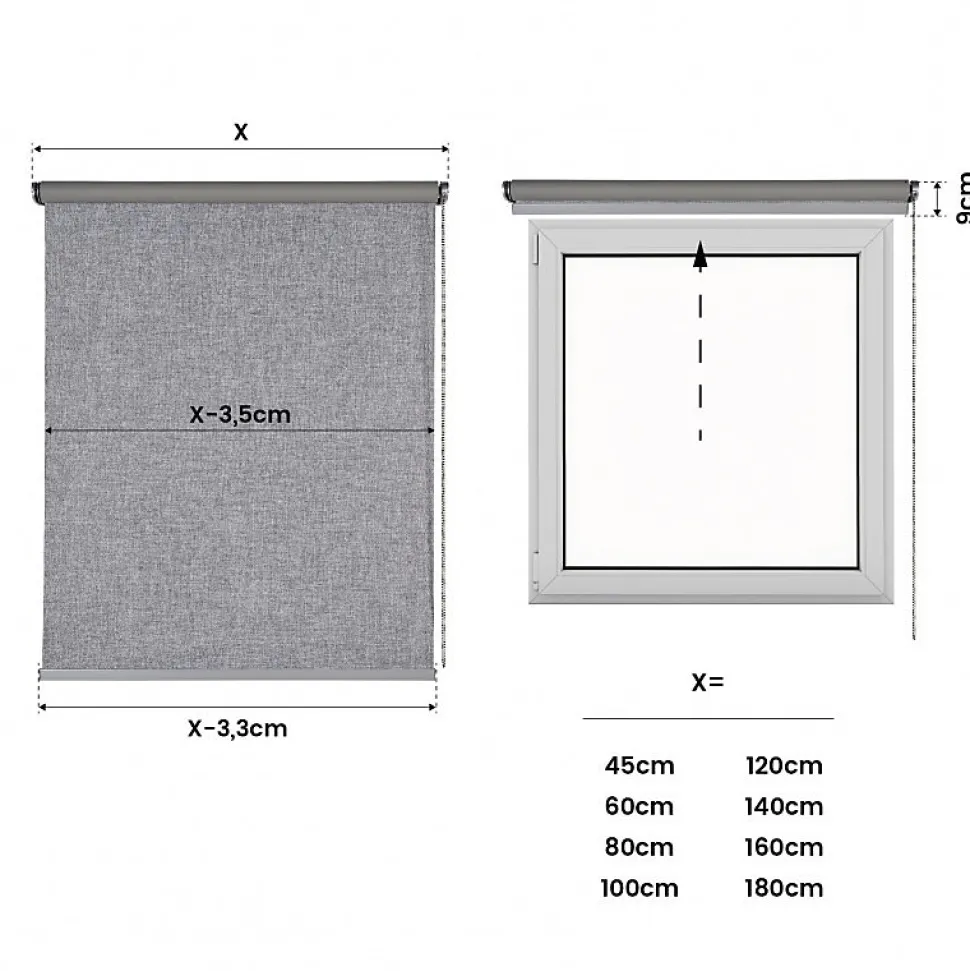 Store Enrouleur Occultant Installation Facile avec Finitions en Aluminium de Qualité Supérieure Gris 60 x 180 cm