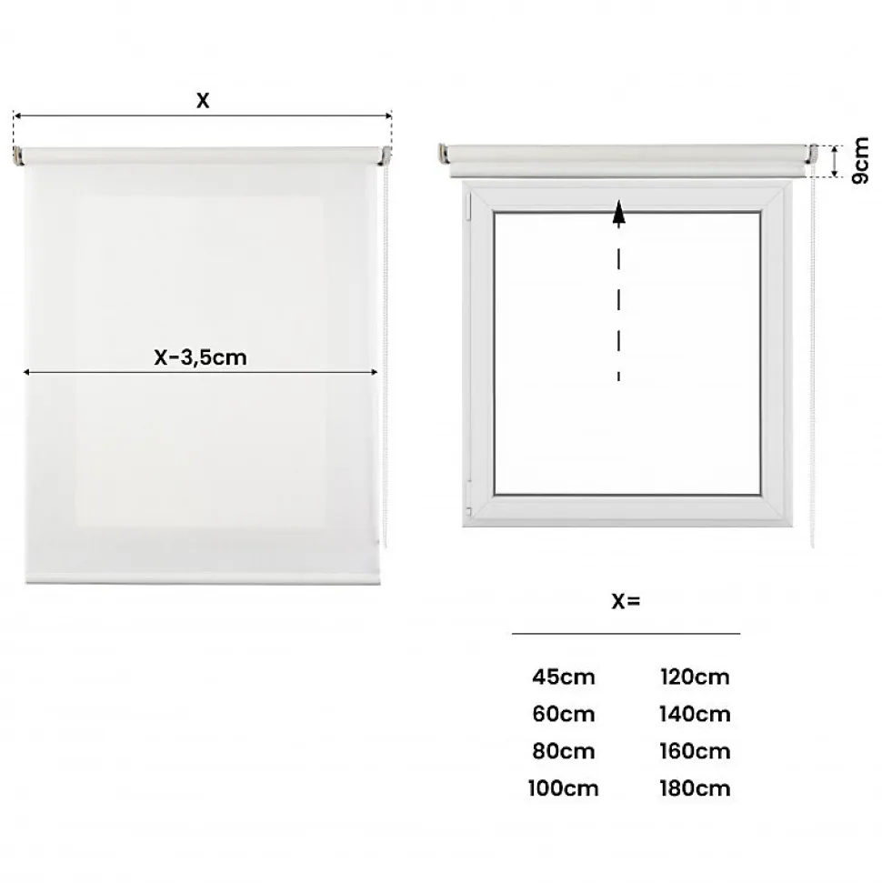 Store Enrouleur Tamisant Lisse pour Fenêtres et Portes Blanc 80x180 cm