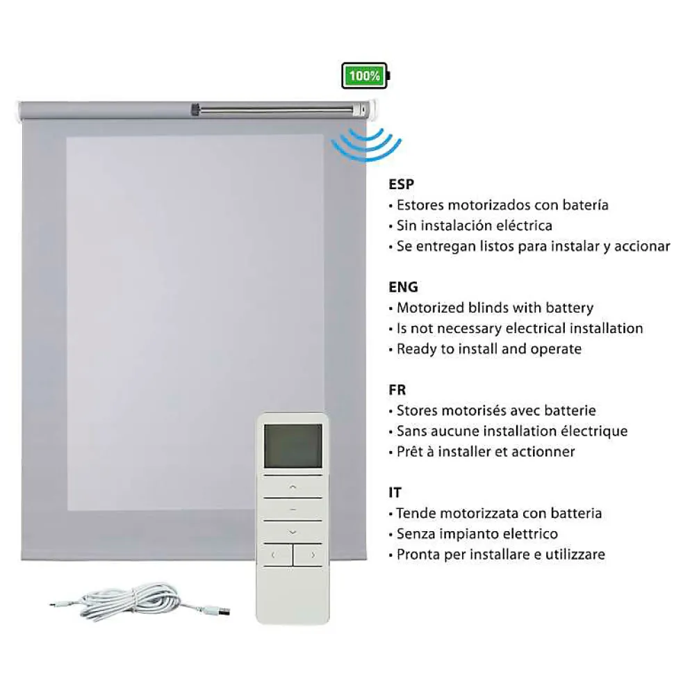 Store motorisé Screen technique avec moteur, pour portes/fenêtres, batterie et isolant thermiqueGris 200 x 250cm