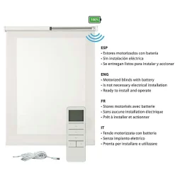 Store motorisé Screen technique avec moteur, pour portes/fenêtres, batterie et isolant thermiqueBlanc 200 x 250cm
