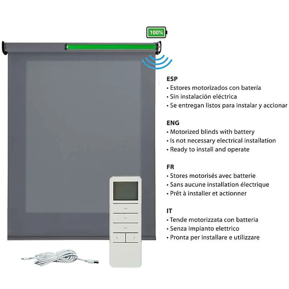Stores enrouleurs motorisés screen premium, tissu technique, moteur, télécommande, Gris Foncé 160x250 cm