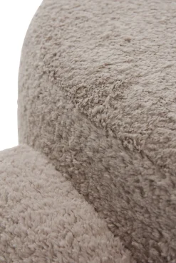 Structure du pouf et pieds tapissés en boucle taupe