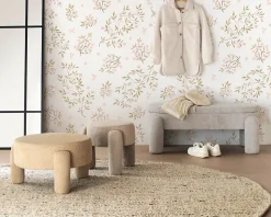 Structure du pouf et pieds tapissés en boucle taupe