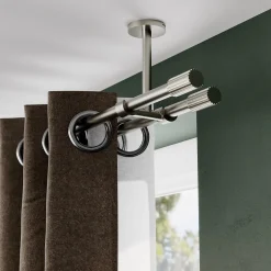 Support double tringle à rideau fixation plafond Athens métal gris chromé Ø16mm GoodHome