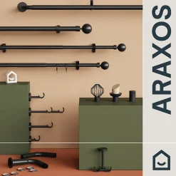 Support double tringle à rideau fixation plafond Araxos métal noir Ø19/28mm GoodHome