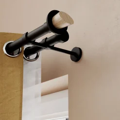 Support double tringle à rideau à percer Araxos métal noir Ø19/28mm GoodHome