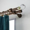 Support œil double tringle à rideau bois de hêtre chêne foncé Ø28mm L.130-200mm Mobois