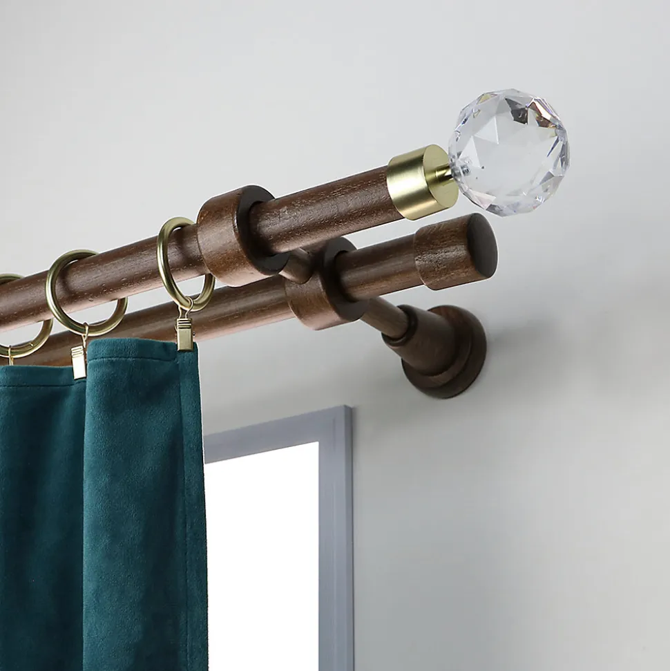 Support œil double tringle à rideau bois de hêtre chêne foncé Ø28mm L.130-200mm Mobois