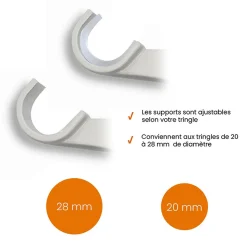 Support sans perçage, Tringle à  rideau, pour Coffre de Volet Roulant, Blanc, Extensible 14 à  24 cm, D.20 à  28 mm