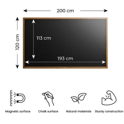 Tableau à Craie Noir Magnétique avec Cadre en Bois Laqué 200x120cm, Tableau pour Ecrire