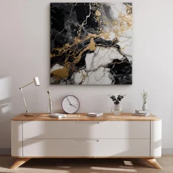 Tableau Abstraction De Marbre Glamour 90cm x 90cm - Parfait pour décorer votre salon, chambre ou bureau avec un design unique et