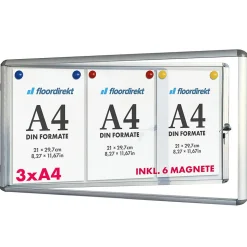 Tableau affichage mural intérieur Vitrine 37 x 70 cm 3 x A4 Avec 6 aimants - Floordirekt