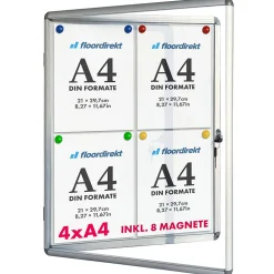 Tableau affichage mural intérieur Vitrine 49 x 67 cm 4 x A4 Avec 8 aimants - Floordirekt