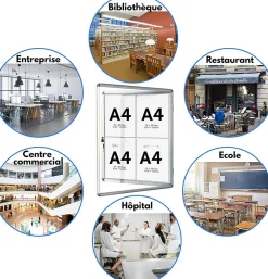 Tableau affichage mural intérieur Vitrine 49 x 67 cm 4 x A4 Avec 8 aimants - Floordirekt