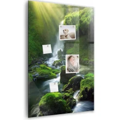 Tableau Aimanté Tulup 60x90 cm Cascade avec rochers En Verre Pour Cuisine