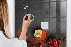 Tableau Aimanté Wallfluent 70x100 cm Paprika moulu Marqueur blanc En Verre Pour Cuisine
