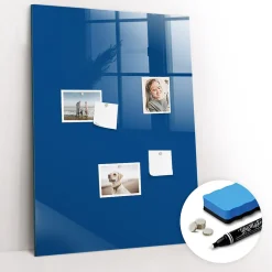 Tableau Aimanté Wallfluent 70x100 cm Couleur bleue Marqueur blanc En Verre Pour Cuisine