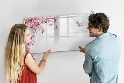 Tableau Aimanté Wallfluent 120x60 cm Fleurs de printemps Marqueur noir En Verre Pour Cuisine