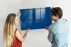 Tableau Aimanté Wallfluent 90x60 cm Couleur bleue Marqueur blanc En Verre Pour Cuisine