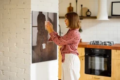 Tableau Aimanté Wallfluent 70x100 cm Bois foncé Marqueur blanc En Verre Pour Cuisine