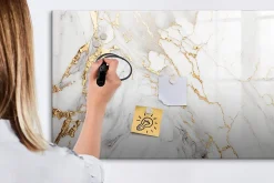 Tableau Aimanté Wallfluent 120x60 cm Marbre décoratif Marqueur noir En Verre Pour Cuisine