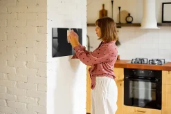 Tableau Aimanté Wallfluent 60x40 cm Motif de mur sombre Marqueur blanc En Verre Pour Cuisine