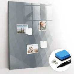 Tableau Aimanté Wallfluent 70x100 cm Vagues grises abstraites Marqueur noir En Verre Pour Cuisine