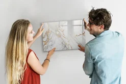 Tableau Aimanté Wallfluent 60x40 cm Marbre décoratif Marqueur noir En Verre Pour Cuisine