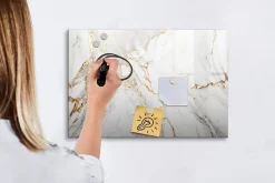 Tableau Aimanté Wallfluent 60x40 cm Marbre décoratif Marqueur noir En Verre Pour Cuisine