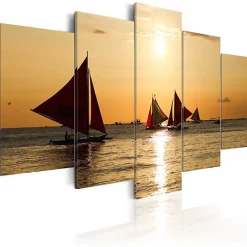 Tableau Bateaux à voiles au coucher du soleil 200x100 cm