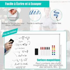 Tableau Blanc avec Hauteur Reglable Double Face Tableau Blanc Magnetique Rotatif Tableau Effacable de 120 x 90 CM