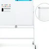 Tableau Blanc Magnetique 120x80CM Rotatif a Hauteur Reglable sur 2 Positions 4 Roues Universelles Tableau Effaçable