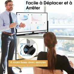 Tableau Blanc Magnetique Rotatif , Hauteur Reglable sur 2 Positions avec 4 Roues, 120 x 60 CM, pour Ecole (Noir)