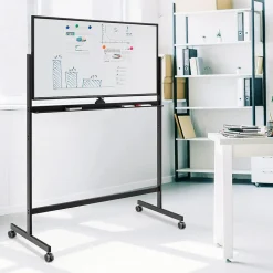 Tableau Blanc Magnetique Rotatif , Hauteur Reglable sur 2 Positions avec 4 Roues, 120 x 60 CM, pour Ecole (Noir)
