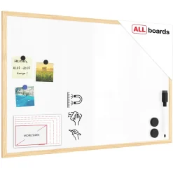 Tableau Blanc Magnétique Effaçable à Sec avec Cadre en Bois 90x60cm