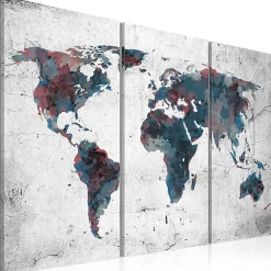 Tableau Cartes du monde Continents inconnus - triptyque 60x40 cm