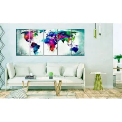 Tableau Cartes du monde Colourful Chaos 225x90 cm