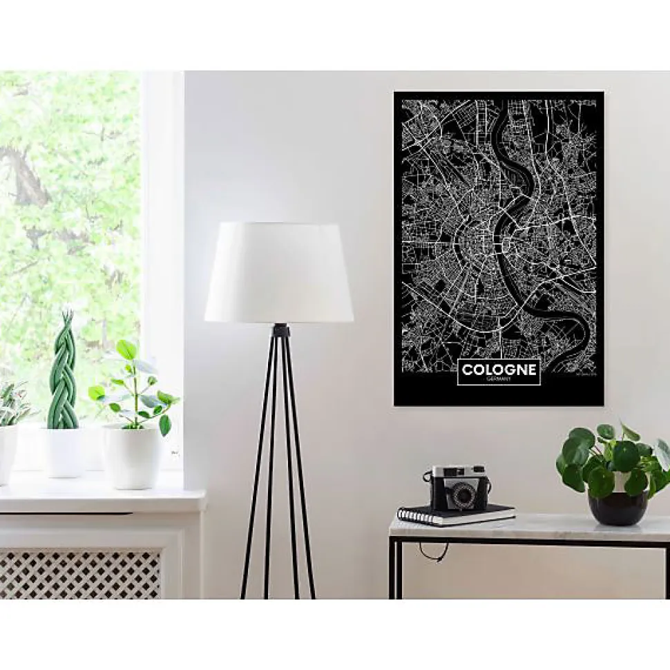 Tableau Cartes du monde Dark Map of Cologne (1 Part) Vertical 40x60 cm