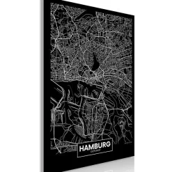 Tableau Cartes du monde Dark Map of Hamburg (1 Part) Vertical 60x90 cm