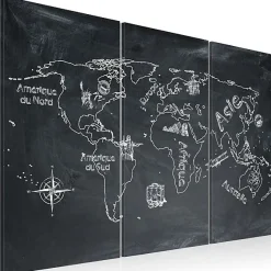 Tableau Cartes du monde Leçon de géographie (langue française) - triptyque 90x60 cm
