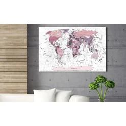 Tableau Cartes du monde Pink Frontiers 120x80 cm