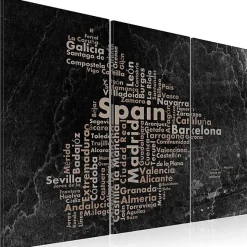 Tableau Cartes du monde Text map of Spain on the blackboard - triptych 90x60 cm