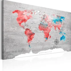 Tableau Cartes du monde World Map: Red Roam 120x80 cm