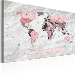 Tableau Cartes du monde World Map: Pink Continents 90x60 cm