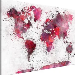 Tableau Cartes du monde World Map: Red Watercolors (1 Part) Wide 90x60 cm