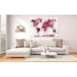 Tableau Cartes du monde World Map: Red Watercolors (1 Part) Wide 90x60 cm