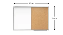 Tableau Combi 2 en 1, Blanc Magnétique Effaçable à Sec et en Liège avec Cadre en Aluminium 90x60cm