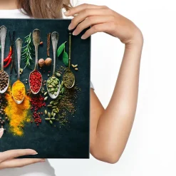 Tableau Cuillères à Épices Herbes 3D 100cm x 70cm - Parfait pour décorer votre salon, chambre ou bureau avec un design unique et