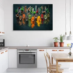 Tableau Cuillères à Épices Herbes 3D 30cm x 20cm - Parfait pour décorer votre salon, chambre ou bureau avec un design unique et é
