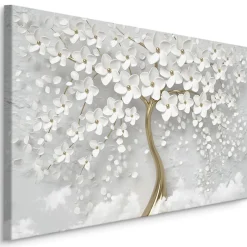 Tableau Déco Arbre Fleurs Abstraction 3D 120cm x 80cm - Parfait pour décorer votre salon, chambre ou bureau avec un design unique